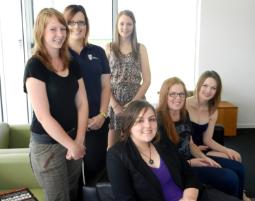 PhotoID:12069, Scholarship recipients L-R top Tania Kerr, Daneal Ronald and Haylee Moran. L-R seated Helena Tramacchi, Bianca Bulst and Kira Ryan