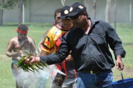 PhotoID:10214, Pastor Barry Mann lead the smoking ceremony that took place on University grounds on the weekend.