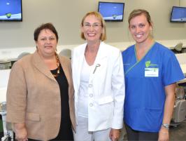 PhotoID:12337, Ariane discusses her degree with Assoc Prof Leonie Short (centre) and Pro Vice-Chancellor (Indigenous Engagement) Professor Bronwyn Fredericks