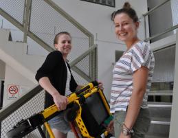 PhotoID:12225, Rikki McCabe from NSW and Tash Williams  from South Australia get used to using special Paramedic equipment