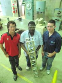 PhotoID:9726, L-R Bridge project students Kodie Kemp (Mackay), Mohamed Johnson-Kanu (FLEX student based in Mackay) and Josh Ward (Gladstone)