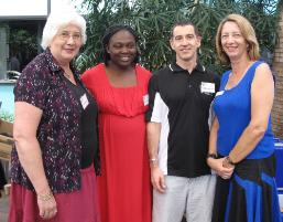 PhotoID:10690, Associate Professor Lorna Moxham with research students L-R Melanie Nicolson (PhD), Comfort Egwurube (Masters) and Rob Proffitt-White (Doctor of Education)