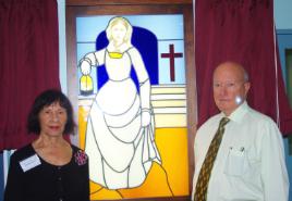 PhotoID:12391, Dr Tom Dewar presents his stained glass window tribute to Florence Nightingale