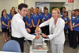 PhotoID:12254, Dean of the School of Medical and Applied Sciences Professor Grant Stanley and Oral Health Discipline Leader Associate Professor Leonie Short welcome students to new laboratory facilities on Rockhampton Campus