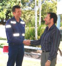 PhotoID:4937, General Manager of Hail Creek Mine, Andrew Woodley and Head of Mackay Campus, Dr Trevor Davison work together to combat the skills shortage 