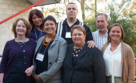 PhotoID:13337, Back: Prof Kim Tallbear, A/Prof Chris Anderson, Prof Roger Maaka; Front: A/Prof Maggie Walter, Prof Aileen Moreton-Robinson, Prof Bronwyn Fredericks and Prof Hokulani K. Aikau