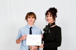 PhotoID:13650, Mirani State High School student Tony Doolan receives a CQUniversity award from CQUniversity Marketing Officer Lauren Reck for his high achievements in engineering studies. 