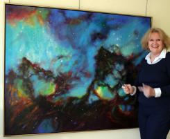 PhotoID:12921, Marie Green with her 48 x 60ins oil in linen artwork 'Tarantula Nebula 2012' - LINK for a larger image