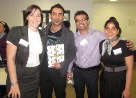 PhotoID:11362, Sydney Campus staff member Eliza Babajews with Muhammad M. Awan, Ankit Pandya and Ginni Uppal. Both Ankit and Ginni are CPA student ambassadors for CQUniversity