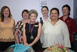 PhotoID:5225, Pleased to be able to help the Anglicare's Christmas Appeal were Megan Barrett, Jessica Gudmann, Leslie Walker, Moti Hooper and  Sue Evans. They presented Anglicare's Marian Vickery with the goodies last week.