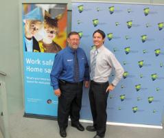 PhotoID:11573, Workplace Health & Safety specialist Peter Tyler is welcomed by CQUniversity's Sean Peckover as he prepares to present a 'harmonisation of laws' session