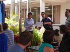 PhotoID:13251, STEPS student Pancho Garcia receives an award from Rio Tinto's Marie Cameron for his contribution to Open Day 2012. 