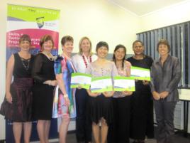 PhotoID:11560, Emerald's STEPS graduates and supporters at the evening function L-R Michelle Gray, Karen Seary, Jo Rosenblatt, Sandra Cant, Seon Jang, Elizabeth Valer, Bridgit Samiak and Vicki Bell