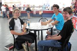 PhotoID:9599, Bundaberg's Michelle Braddon, Biloela's Ben Christmass and Yeppoon's Geordie Williamson sample life in the student refectory