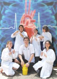 PhotoID:5158, Supervisor Dr Andrew Fenning with budding researchers (from left) Anna Voss, Maree Bennett, Candice Bowen, Sharyn Moodie and Faezeh Nabiollahi