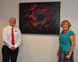 PhotoID:14038, VC Scott Bowman thanks Marie Green for her donation of the 'Rosette Nebula' artwork