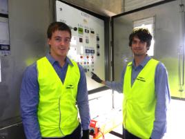 PhotoID:13793, Lachlan and Travis in the Lend Lease workshop. 