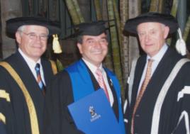 PhotoID:5742, Peter Corones (centre) is congratulated by the Chancellor and Vice-Chancellor