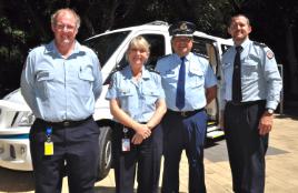 PhotoID:14239, At the launch was Acting Assistant Commissioner of Central Police Region Steve Hollands (second from right) with L-R Steven Coombs, Michelle Baxter and Warren Kellett from the Queensland Ambulance Service 