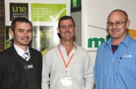 PhotoID:9225, Dr Dave Swain (centre) with UNE Precision Agricultural Research Group's Dr Mark Trotter and Meat and Livestock Australia northern program manager Rodd Dyer