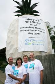 PhotoID:5601, Marc Broadbent and John Kemsley (at right) with other organisers of last year's Big Wrap for Nurses