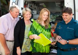 PhotoID:9558, Mac, Deb and Prue Farquhar from Walkerston and QAS Intensive Care Paramedic and CQUniversity associate lecturer Anthony Weber. Prue has applied to study the Bachelor of Paramedic Science as an internal student at CQUniversity Rockhampton in 2011