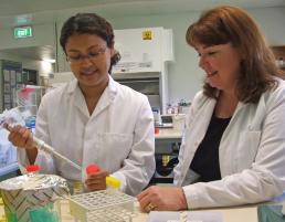 PhotoID:4671, Researcher Jeanette Villanueva and Professor Jennelle Kyd from the Capricornia Centre for Mucosal Immunology conduct research in CQU laboratories that aims to prevent bacteria infections that cause middle ear and lung infections.