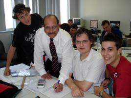 PhotoID:4622, New lecturer: Mechanical Engineer Dr Ahmed Elgezawy with students, from left, Wayne Sherry, Simon Fraser and Michael McLean