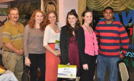 PhotoID:13311, Our Rockhampton mentors celebrate during a presentation dinner. L-R are Peter Spencer, Christina Healy, Jamilla Johnson, Amelia Kase, Amanda Bacon and Cedric Laverdure