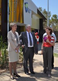 PhotoID:13404, Minister Plibersek outside the facility with Professor Pegg and MP Kirsten Livermore