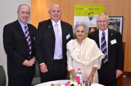 PhotoID:11550, Deputy High Commissioner to India, Dr Lachlan Strahan, Vice-Chancellor and President, CQUniversity Australia, Professor Scott Bowman, the Chairperson and Founder Trustee of Salaam Baalak Trust, Praveen Nair and the Chancellor, CQUniversity Australia, Rennie Fritschy, following the signing of the Memorandum of Understanding between CQUniversity and the Salaam Baalak Trust earlier in October