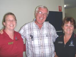 PhotoID:5736, Faculty of Sciences, Engineering & Health Lecturer Liz Tanner (left) and Technical Officer Helen Afflick (right) pictured with Hinkler Lions President Mal Lindsay