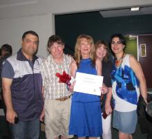 PhotoID:13597, Nursing student Catherine McNeilly with husband Ian and friends