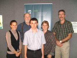 PhotoID:7329, Erwan LeLagadec with (L-R) Mandy Finch, Promotions & Recruitment Officer CQUniversity; Steve Low, General Manager Catalyst Media; Margaret Flanders, Bundaberg Campus Faculty Academic Manager; and Peter Edwards, Head of Department IT, Bundaberg State High School.