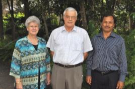 PhotoID:9912, Professor Peter Parsons (centre) is welcomed by Dawn Hay and Associate Professor Nanjappa Ashwath from CQUniversity