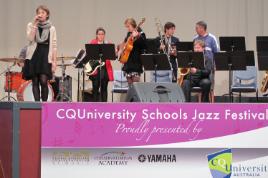 PhotoID:12791, CQUni student vocalist Elissa Finn and backing band members pictured in rehearsal during the festival