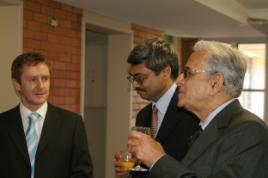 PhotoID:4811, CQU International Campuses State Director Jonathan Purdy welcomes Mr Kumar (centre) and Professor Singh