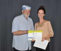 PhotoID:13312, Noosa Campus Head Professor Mike Horsley congratulates Rebecca Stacey for her efforts as a mentor during 2012