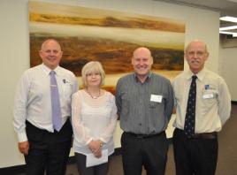 PhotoID:13449, VC Scott Bowman, Uni Art Curator Sue Smith, artist Richard Dunlop and Library Director Graham Black