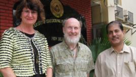 PhotoID:10992, Professor Debbie Clayton, CQUniversity, Dr David Woodhouse, Executive Director AUQA, and Dr Sudanshu Bhushan (NUEPA) during the chapter development workshop at National University of Education Planning and Administration, Delhi. 