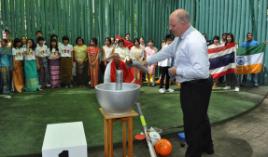 PhotoID:10717, Vice-Chancellor Scott Bowman lights the 'Mini-Olympics' flame to herald the competition on Sunday