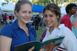 PhotoID:6524, Abby Chapman and Melanie Burgess from North Rockhampton State High School look into study opportunities through CQUniversity.