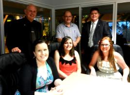 PhotoID:12070, Scholarship recipients L-R Daneal Ronald, Helena Tramacchi and Bianca Bulst  with VC Prof Scott Bowman, BMC Asset President Michael Rosengren and PVC Prof Pierre Viljoen