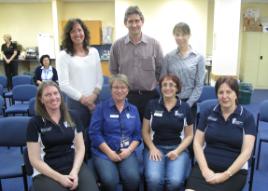 PhotoID:9239, L-R research team members Dr Karena Burke, Dr Susan Williams, Dr Kerry Reid-Searl, Matthew Johnson, Dr Trudy Dwyer, Cristina Caperchione and Professor Brenda Happell