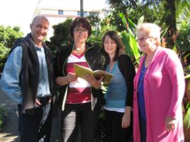 PhotoID:10871, Anna Palmquist (second from right) with lecturer Mike Gregory and Melissa Brooks and Kathy Ramm from the International Office