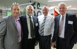 PhotoID:10555, Trent McHenry, Geoff Wessling, Professor Ken Hawkins and Peter Carter at the cocktail 'sneak peek'