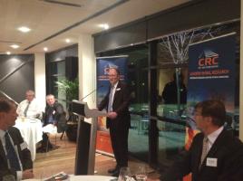 PhotoID:13163, CRC for Rail Innovation CEO David George at the podium during the launch event