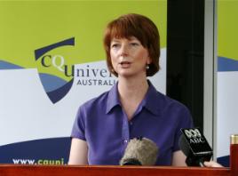 PhotoID:6385, Julia Gillard addresses the media on campus