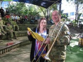 PhotoID:11110, Shannae chats with visiting Army musician Michael 'Rowdy' Henderson