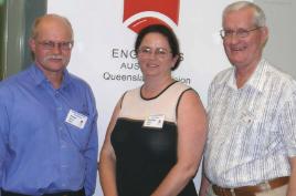 PhotoID:5021, Keynote speaker Prof Peter Wolfs, Chair of the Burnett Local Group of Engineers Australia  Desirae Kirby and  Geoff Haigh, State President of the Qld Division of Engineers Australia were pleased with discussions at the recent Central Queensland Engineering Conference hosted by CQU Bundaberg